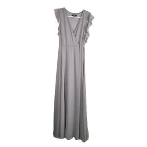 Lulus formal light gray Ruffle maxi wrap dress size XL Wedding Party Cocktail